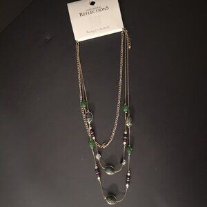 NWT Northern Reflections Triple Strand Necklace with Green & Purple Beads